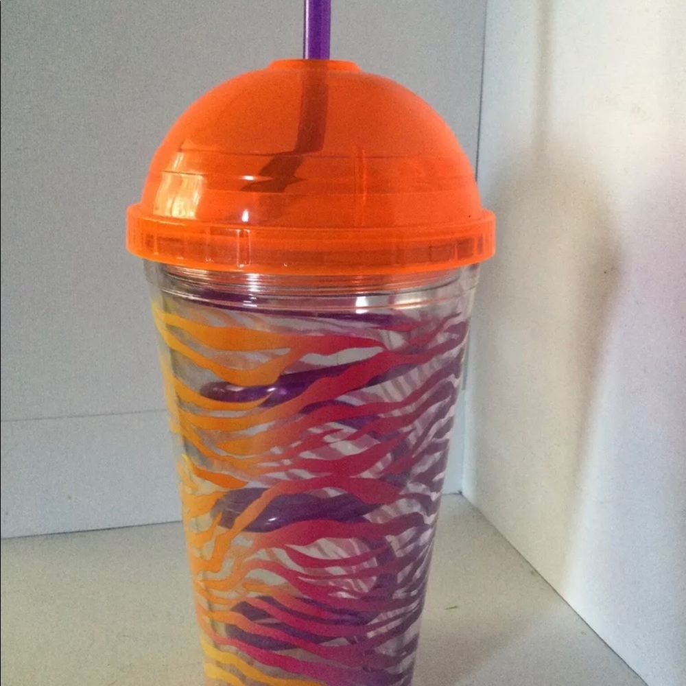 New Colorful Orange Zebra Pattern 6” Tumbler With Lid and Spiral Straw
